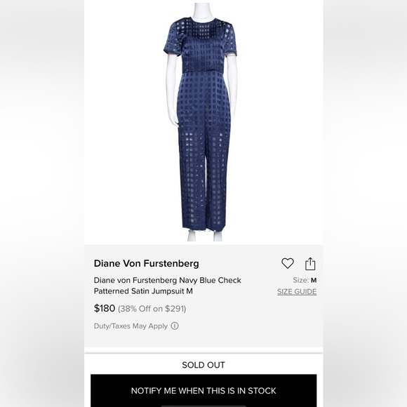 Diane Von Furstenberg elegant checkered, overlay Navy jumpsuit! Size 8 Medium - Picture 10 of 17